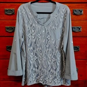 Gray Lace Blouse Tunic
